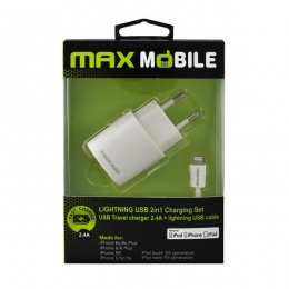 Max Mobile punjač set 2u1 iPhone 5/6/7 2,4A MFI