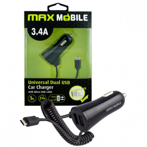 Max Mobile auto punjač USB DUO CC-D016 3,4A + Micro USB crni